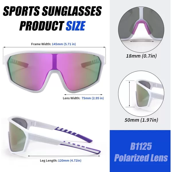 FEISEDY Polarized Sports Sunglasses for Men Women Cycling Running Fishing Tac Glasses UV400 Protection B1125White Frame  Purple Mirror Lens