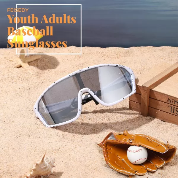 FEISEDY Polarized Sports Sunglasses for Men Women Cycling Running Fishing Tac Glasses UV400 Protection B1125White Frame  White Mirror Lens