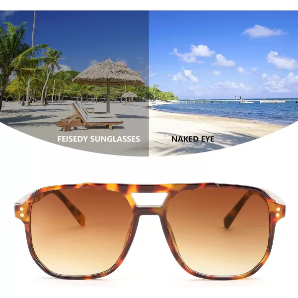 FEISEDY Retro Square Aviator Sunglasses Women Men 70s Vintage Trendy Plastic Frame Sun Glasses B2835010 Tortoise FrameTea Gradient Lens