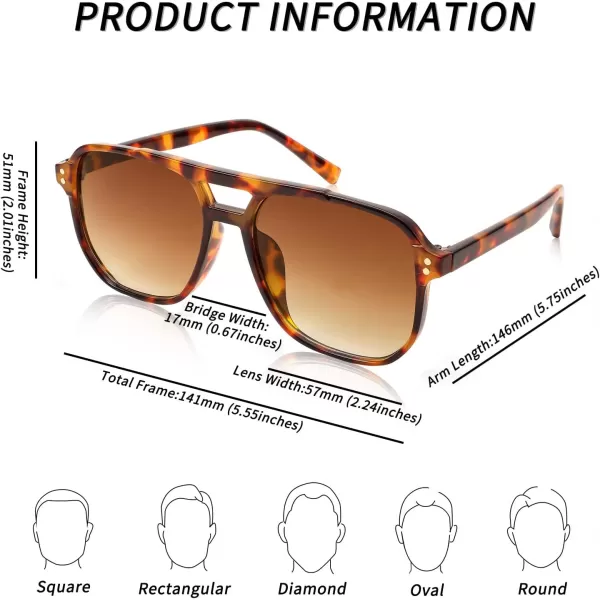 FEISEDY Retro Square Aviator Sunglasses Women Men 70s Vintage Trendy Plastic Frame Sun Glasses B2835010 Tortoise FrameTea Gradient Lens