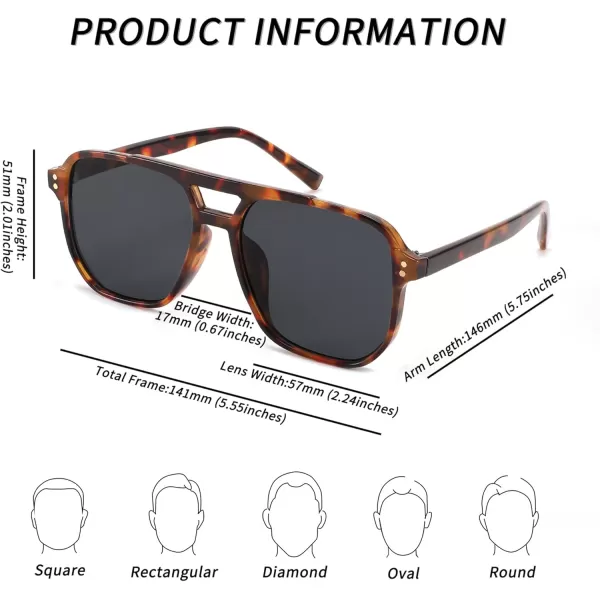 FEISEDY Retro Square Aviator Sunglasses Women Men 70s Vintage Trendy Plastic Frame Sun Glasses B2835Tortoise FrameGrey Lens