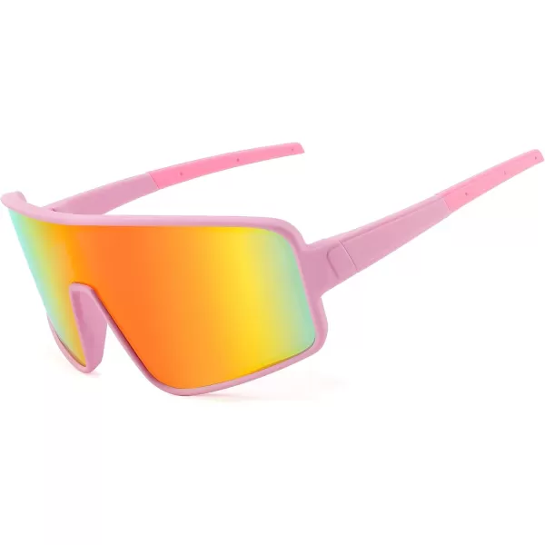 FEISEDY Sports Sunglasses Polarized Oversized Shield for Women Men Youth Baseball Cycling Running Outdoor Visor B2988003 Pink Frame  Red Mirror Lens