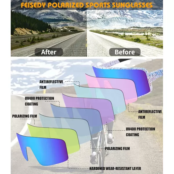 FEISEDY Sports Sunglasses Polarized Oversized Shield for Women Men Youth Baseball Cycling Running Outdoor Visor B2988004 White Frame  Blue Mirror Lens
