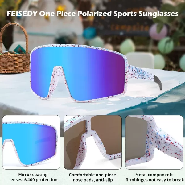 FEISEDY Sports Sunglasses Polarized Oversized Shield for Women Men Youth Baseball Cycling Running Outdoor Visor B2988004 White Frame  Blue Mirror Lens
