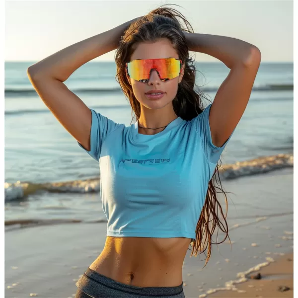 FEISEDY Sports Sunglasses for Men Women Cycling Running Fishing Shades Sun Glasses B0130Camouflage Frame Red Mirrored Lens