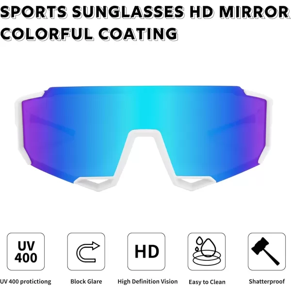 FEISEDY Sports Sunglasses for Men Women Cycling Running Fishing Shades Sun Glasses B0130White Frame Blue Mirrored Lens