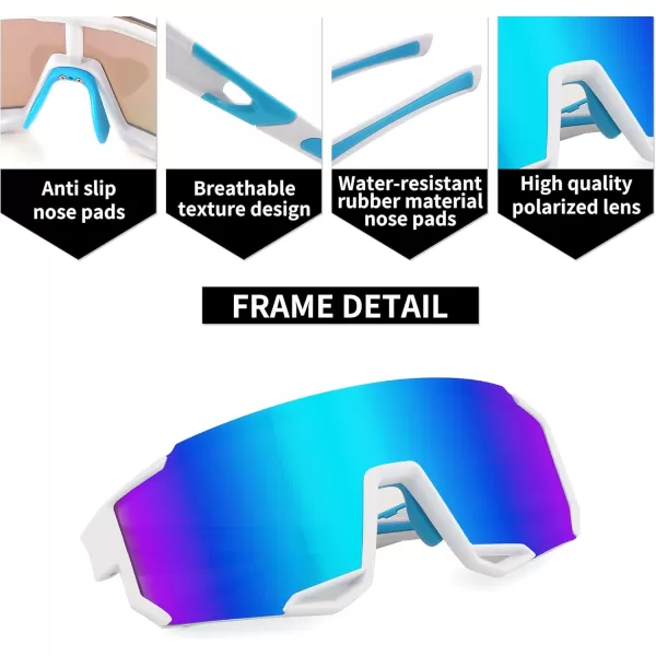 FEISEDY Sports Sunglasses for Men Women Cycling Running Fishing Shades Sun Glasses B0130White Frame Blue Mirrored Lens