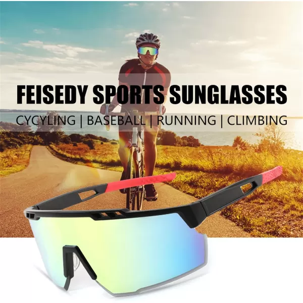FEISEDY Sports Sunglasses for Men and Women UV400 Protection Cycling Goggles Golf Baseball Driving Fishing B0022Black Frame Gold Mirrored Lens