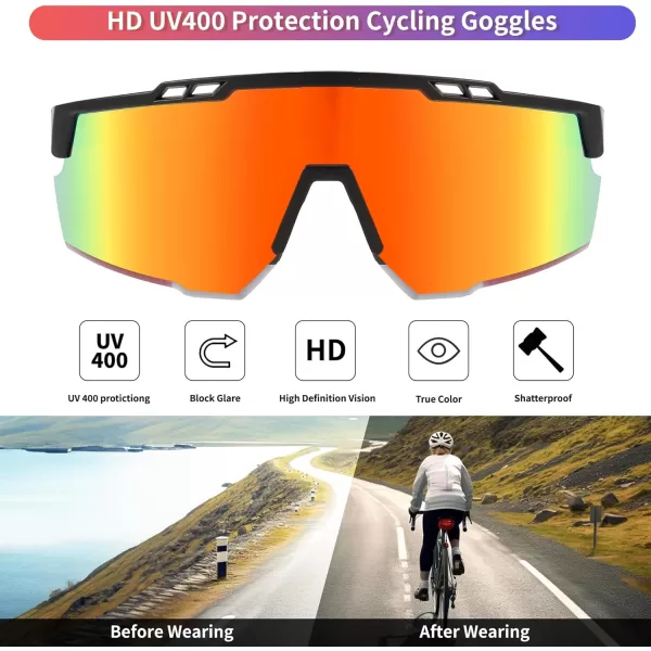 FEISEDY Sports Sunglasses for Men and Women UV400 Protection Cycling Goggles Golf Baseball Driving Fishing B0022Black Frame Red Mirrored Lens
