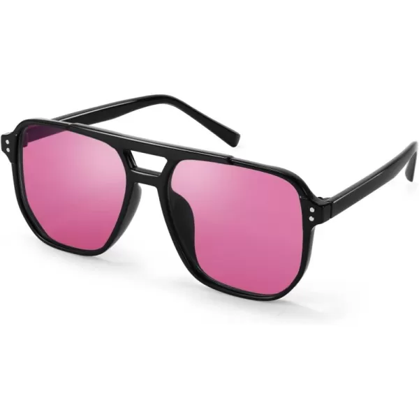 FEISEDY Retro Square Aviator Sunglasses Women Men 70s Vintage Trendy Plastic Frame Sun Glasses B2835001 Black FramePurple Lens