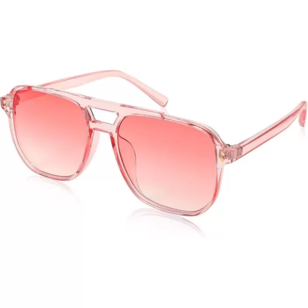 FEISEDY Retro Square Aviator Sunglasses Women Men 70s Vintage Trendy Plastic Frame Sun Glasses B2835009 Pink Transparent FramePink Lens