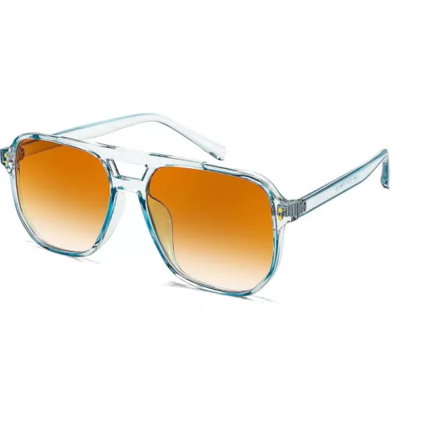 FEISEDY Retro Square Aviator Sunglasses Women Men 70s Vintage Trendy Plastic Frame Sun Glasses B2835011 Light Blue FrameGradient Brown Lens