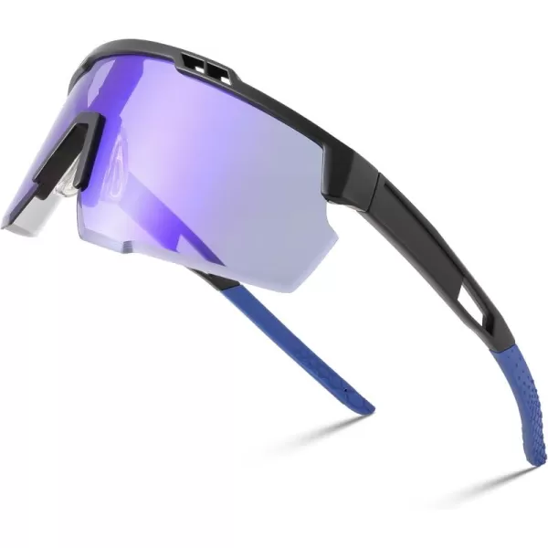 FEISEDY Sports Sunglasses for Men and Women UV400 Protection Cycling Goggles Golf Baseball Driving Fishing B0022Black Frame Blue Mirrored Lens