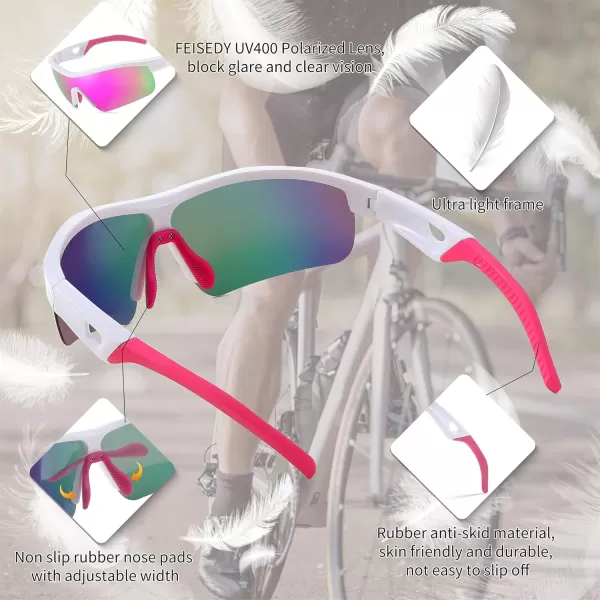 FEISEDY Men Sunglasses Polarized Cycling Sunglasses UV400 Sports Baseball Running Fishing Hiking Shades B2372005 White Frame  Pink Mirror