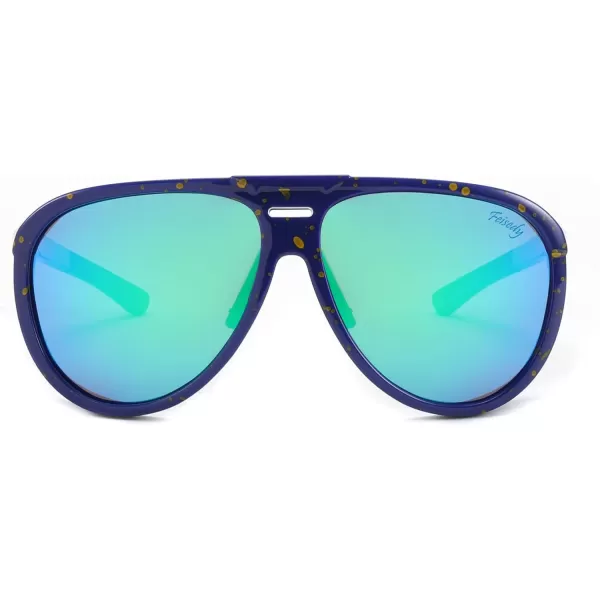FEISEDY Polarized Aviator Sunglasses Men Women Oversized Round Steampunk Sunglasses Side Shield Goggles B0095Blue Frame  Green Mirror Lens