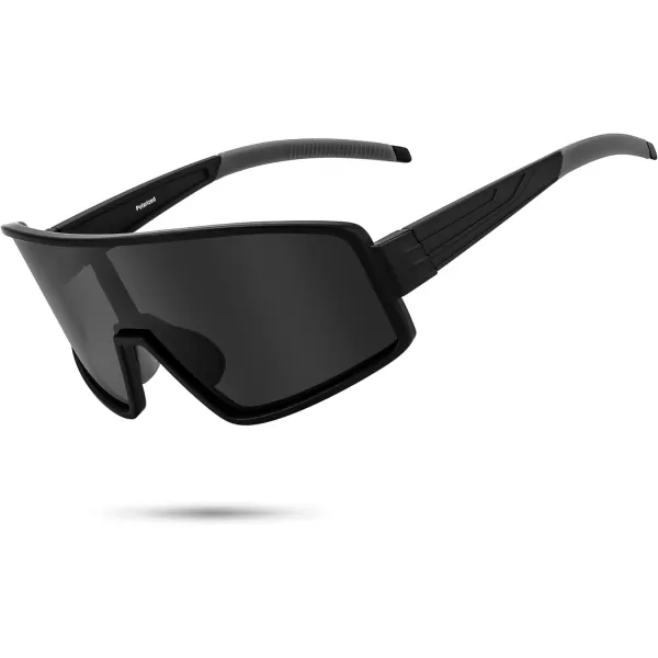 FEISEDY Polarized Sports Sunglasses for Men Women Youth Cycling Glasses Baseball Softball Sunglasses B2368Black Frame Grey Lens