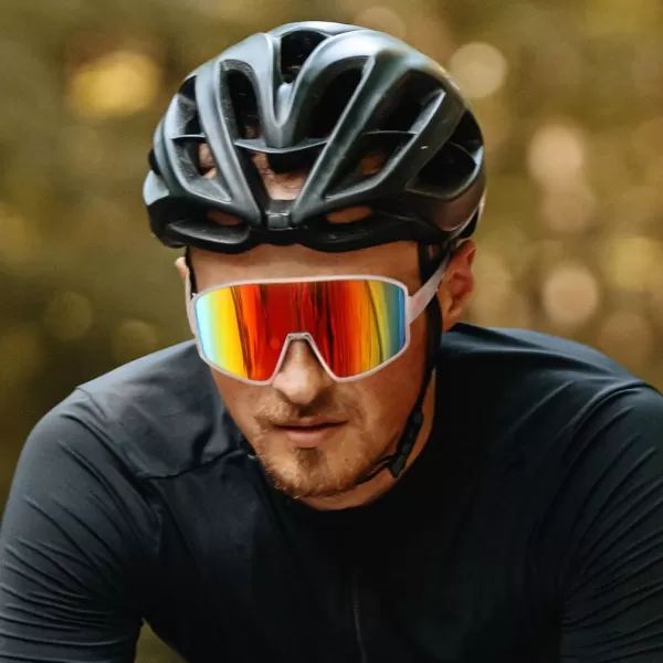 FEISEDY Polarized Sports Sunglasses for Men Women Youth Cycling Glasses Baseball Softball Sunglasses B2368Transparent Frame Yellow Mirror Lens