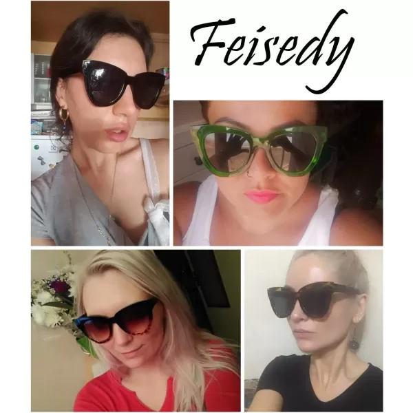 FEISEDY Retro Cat Eye Sunglasses Women Men Vintage Square Cateye UV400 Sunglasses B2586Blackleopard