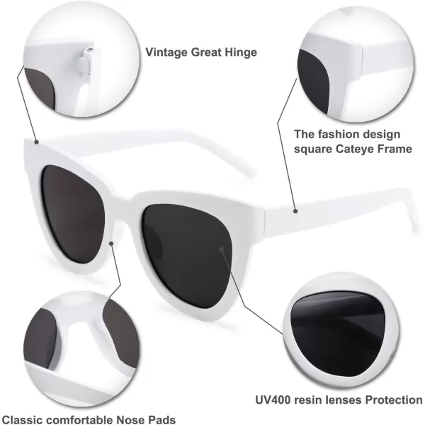 FEISEDY Retro Cat Eye Sunglasses Women Men Vintage Square Cateye UV400 Sunglasses B2586White