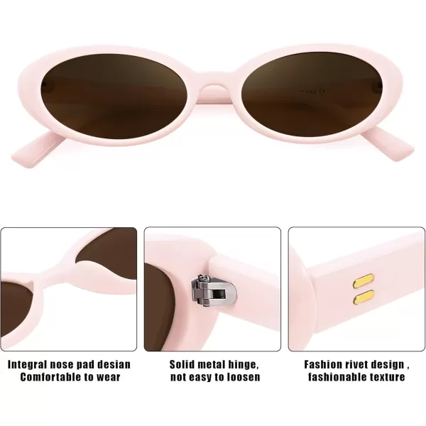 FEISEDY Retro Oval Sunglasses for Women Men 90s Small Oval Round Shades UV400 Protection Sunnies B9072Pink Frame Tea Lens