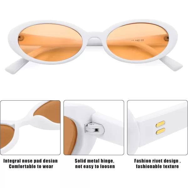 FEISEDY Retro Oval Sunglasses for Women Men 90s Small Oval Round Shades UV400 Protection Sunnies B9072White Frame Yellow Lens