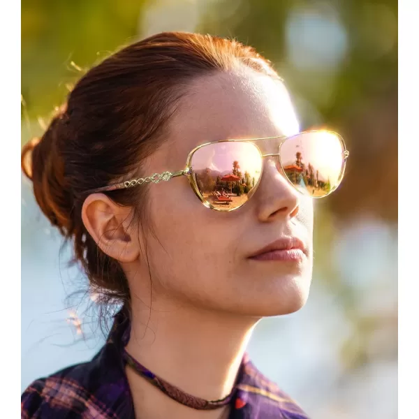 FEISEDY Retro Polarized Pilot Sunglasses for Women 70s Vintage Trendy Shades B4147Pink Mirror