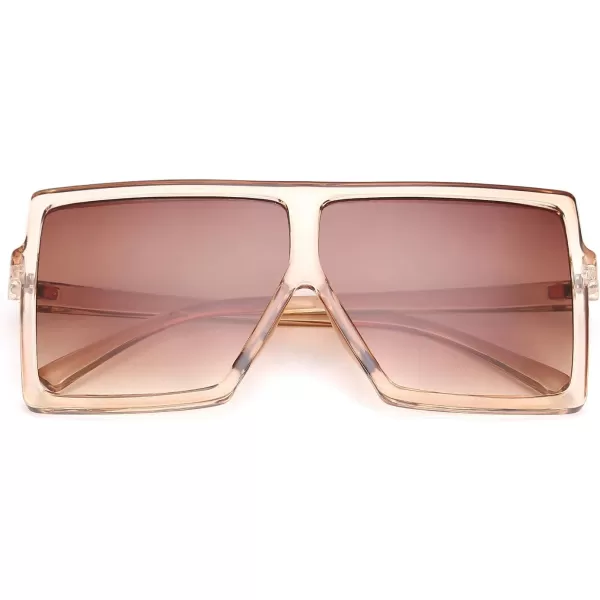 FEISEDY Women Square Oversized Sunglasses Flat Top Fashion Big Stylish Large Frame UV400 B253904 Champagne