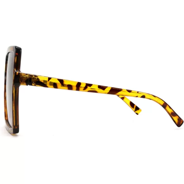 FEISEDY Women Square Oversized Sunglasses Flat Top Fashion Big Stylish Large Frame UV400 B253905 Leopard Frame Grey Lens