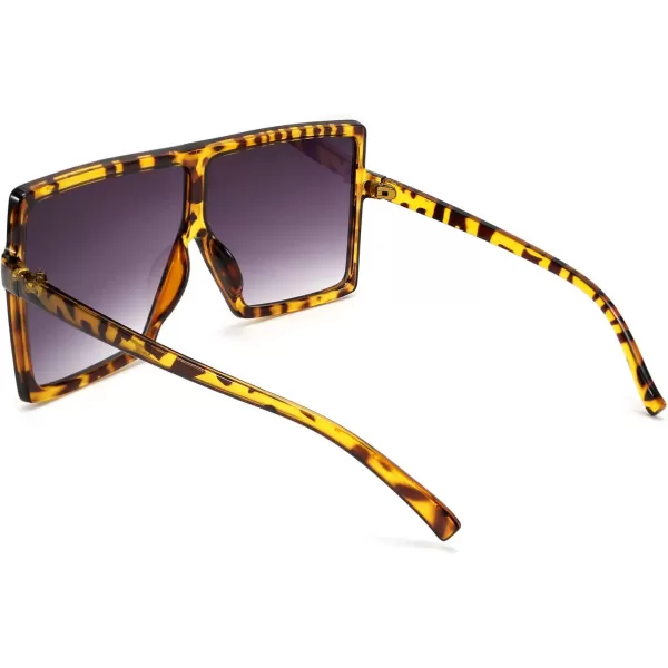 FEISEDY Women Square Oversized Sunglasses Flat Top Fashion Big Stylish Large Frame UV400 B253905 Leopard Frame Grey Lens