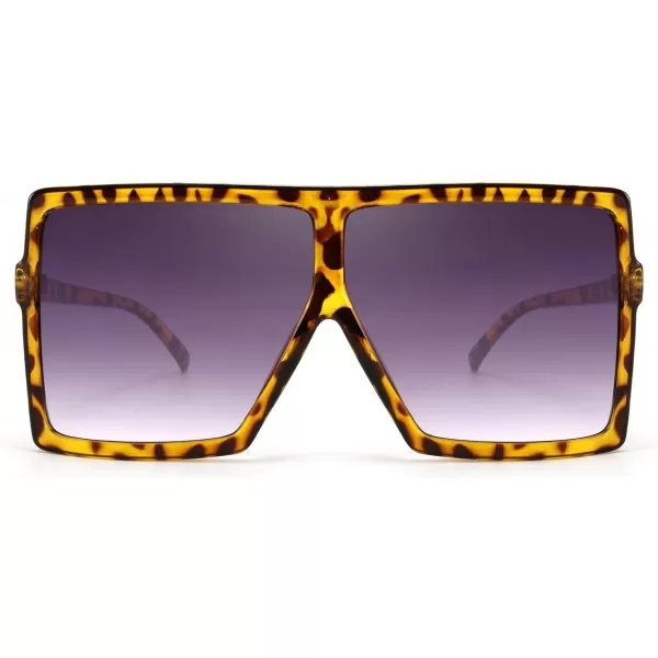FEISEDY Women Square Oversized Sunglasses Flat Top Fashion Big Stylish Large Frame UV400 B253905 Leopard Frame Grey Lens