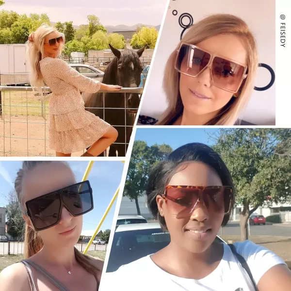 FEISEDY Women Square Oversized Sunglasses Flat Top Fashion Big Stylish Large Frame UV400 B253905 Leopard Frame Grey Lens