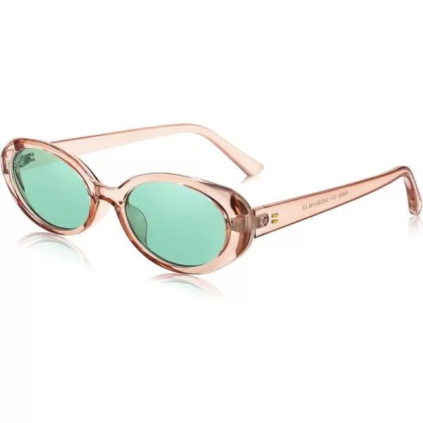 FEISEDY Retro Oval Sunglasses for Women Men 90s Small Oval Round Shades UV400 Protection Sunnies B9072Champagne Frame Green Lens
