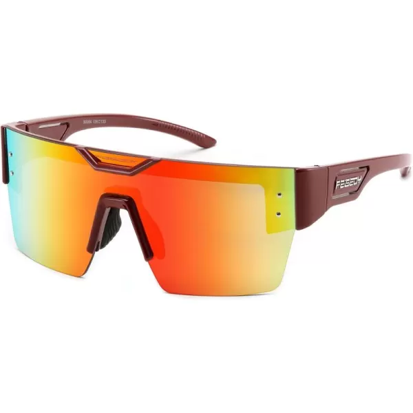FEISEDY Sunglasses Men Women Big Oversized Square FrameUV400 Mirrored Sun Glasses Cycling Driving Fishing Hiking B0064Wine Red Frame With Red Mirrored Lenses