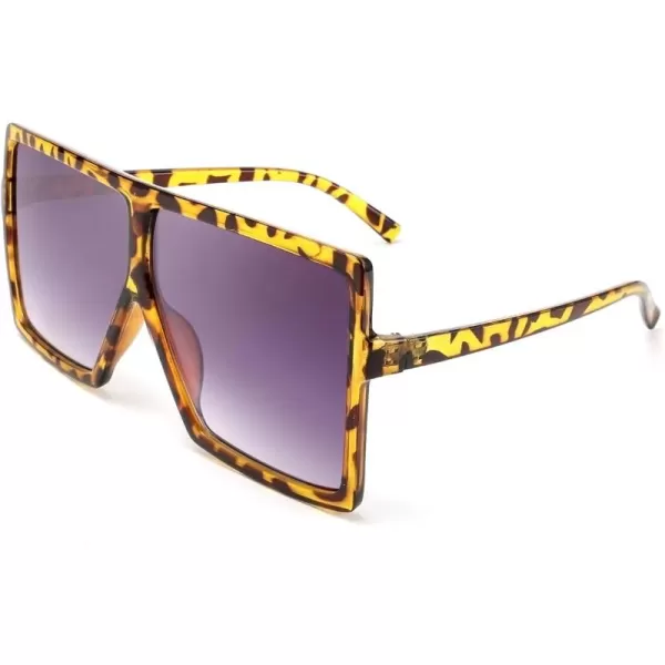 FEISEDY Women Square Oversized Sunglasses Flat Top Fashion Big Stylish Large Frame UV400 B253905 Leopard Frame Grey Lens