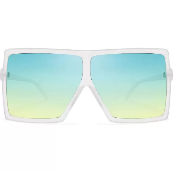 FEISEDY Women Square Oversized Sunglasses Flat Top Fashion Big Stylish Large Frame UV400 B253907 Green Ocean