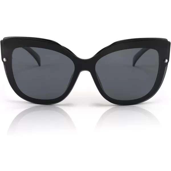 FEISEDY Cat Eye Sunglasses Polarized for Women MenRimless Mirrored Sunglasses Oversized Trendy Retro Sun Glasses B2796001 Bright Black Frame Black Gray Lens