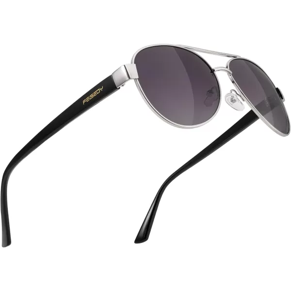 FEISEDY Classic Retro 70s Polarized Pilot Sunglasses for Men Women Driving UV400 Protection B4109Sliver FrameGradient Grey Lenses