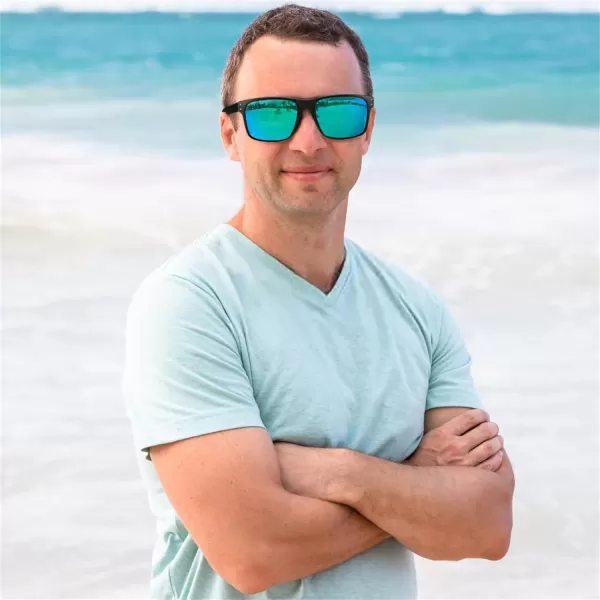 FEISEDY Men Sunglasses PolarizedSquare Vintage Cycling Running Fishing Golf Hiking Sports Sun Glasses B0080Polarized Green Mirrored Lenses With Black Temples 002