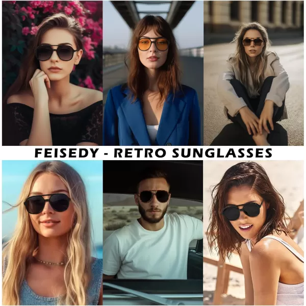 FEISEDY Retro Aviator Sunglasses Women Men Classic Square Shades Trendy Sun Glasses UV400 Protection B2394006 Leopard  Gradient Tea