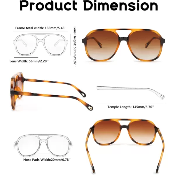 FEISEDY Retro Aviator Sunglasses Women Men Classic Square Shades Trendy Sun Glasses UV400 Protection B2394006 Leopard  Gradient Tea