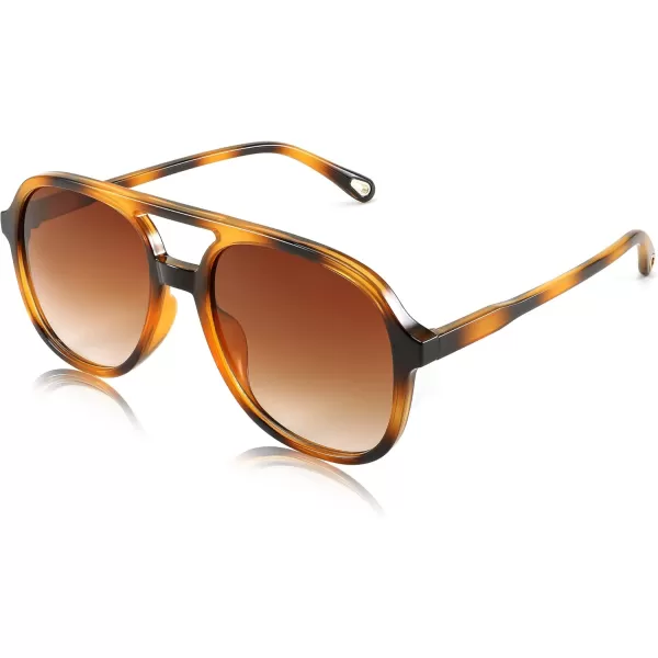 FEISEDY Retro Aviator Sunglasses Women Men Classic Square Shades Trendy Sun Glasses UV400 Protection B2394006 Leopard  Gradient Tea