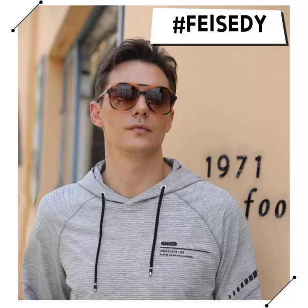 FEISEDY Retro Aviator Sunglasses Women Men Classic Square Shades Trendy Sun Glasses UV400 Protection B2394006 Leopard  Gradient Tea