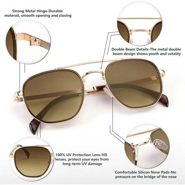 FEISEDY Sunglasses Aviator Men Women 70s Sun Glasses Square Frame UV400 Protection B2953Golden Frame  Brown Gradient Lens