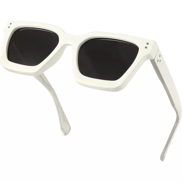 FEISEDY Sunglasses Men Women Polarized Chunky Square Thick Frame Rectangle UV400 Shade Sun Glasses B2396004 White Frame  Polarized Gray Lenses