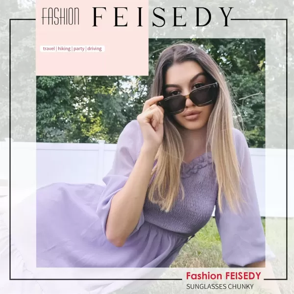 FEISEDY Sunglasses Men Women Polarized Chunky Square Thick Frame Rectangle UV400 Shade Sun Glasses B2396005 Transparent Olive Green  Polarized Gray Lenses