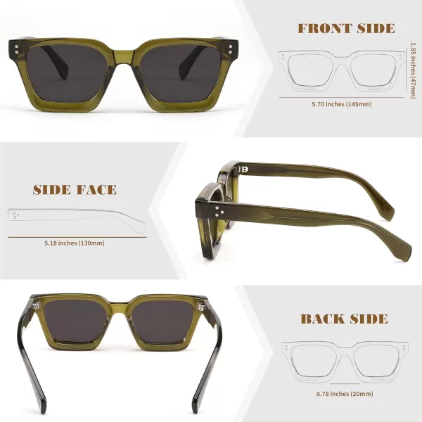 FEISEDY Sunglasses Men Women Polarized Chunky Square Thick Frame Rectangle UV400 Shade Sun Glasses B2396005 Transparent Olive Green  Polarized Gray Lenses