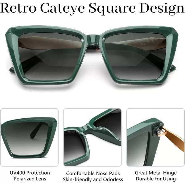 FEISEDY Trendy Cat Eye Women Sunglasses Retro Womens Square Cateye Sun Glasses B9135Green