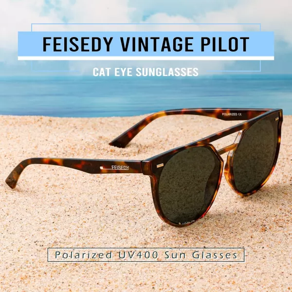 FEISEDY Vintage Cat Eye Sunglasses Polarized Round Aviator Trendy Oversized UV400 Sun Glasses B011903 Lropard  Dark Green