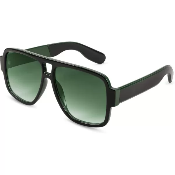 FEISEDY Retro 70s Oversized Pilot Sunglasses Women Men Plastic Vintage Square Frame B2954Black Green