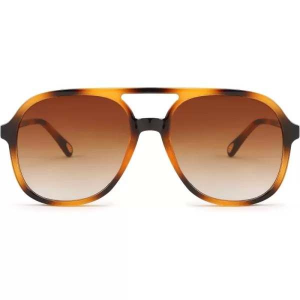 FEISEDY Retro Aviator Sunglasses Women Men Classic Square Shades Trendy Sun Glasses UV400 Protection B2394006 Leopard  Gradient Tea